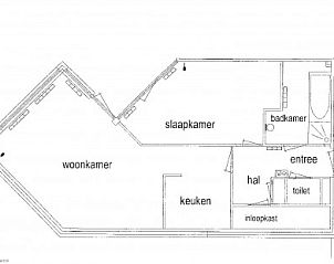 Plattegrond van Duinrust appartement in Nes Ameland met indeling van kamers.