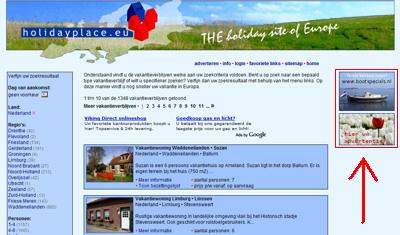 Banner voorbeeld aanbod pagina Nederland op www.holidayplace.eu