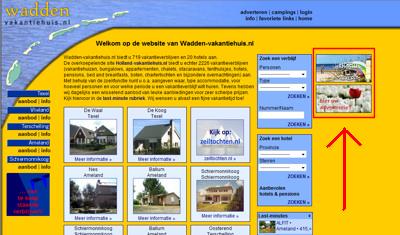 Banner voorbeeld voorpagina wadden-vakantiehuis.nl