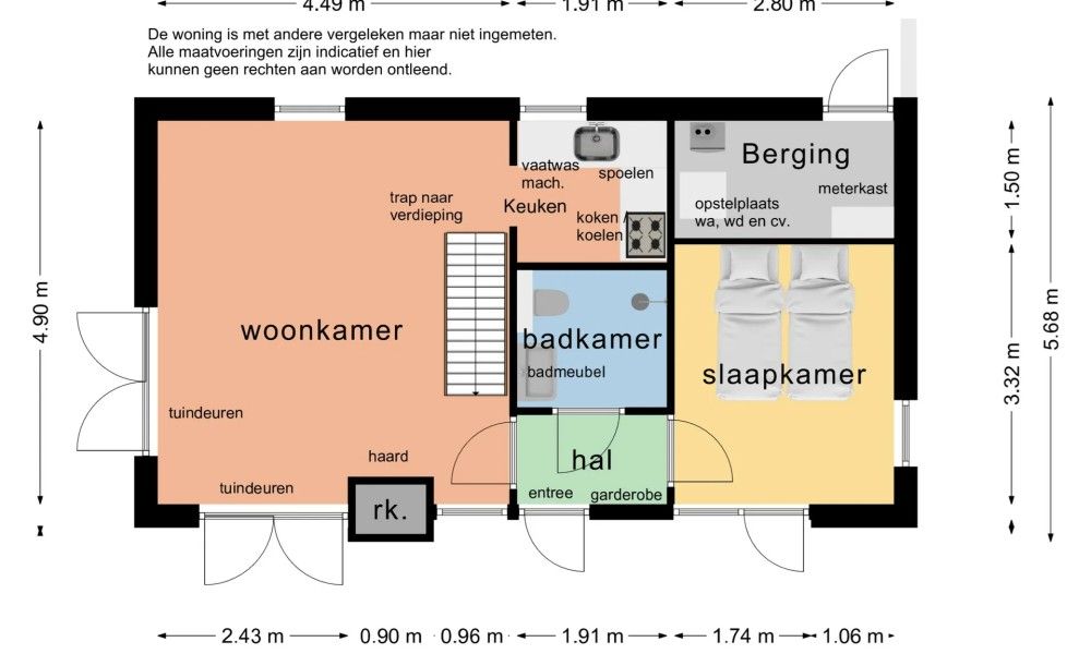 Plattegrond van TXL Huisje 299, een knus vakantiehuis in De Cocksdorp, Texel, met ruime woonkamer en comfortabele slaapkamer.