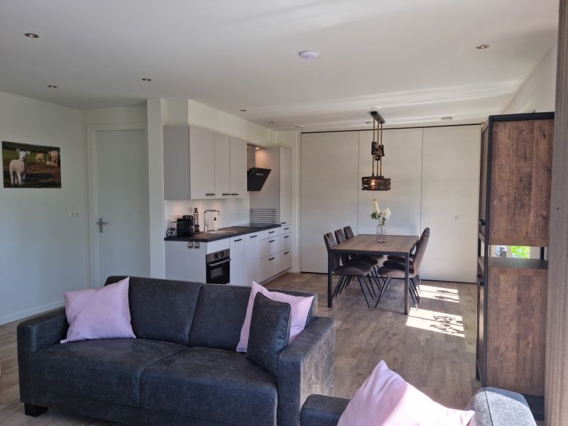 Modernes Wohnzimmer des Ferienhauses De Muy in De Cocksdorp, Texel.