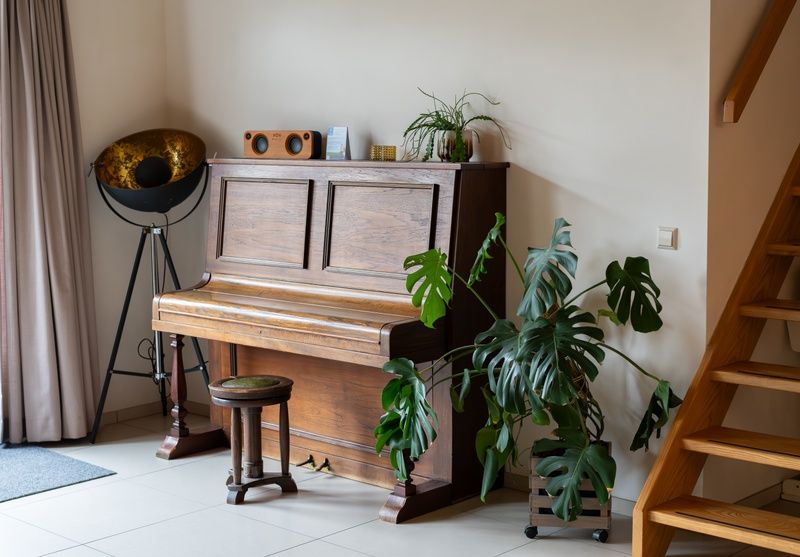 Mooie pianohoek in Vakantiehuis Paal 86, De Cocksdorp, Texel voor muzikale momenten.