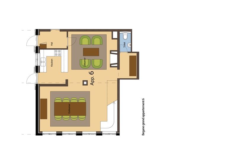 Plattegrond van de begane grond van Type W vakantiehuis in De Cocksdorp Texel.