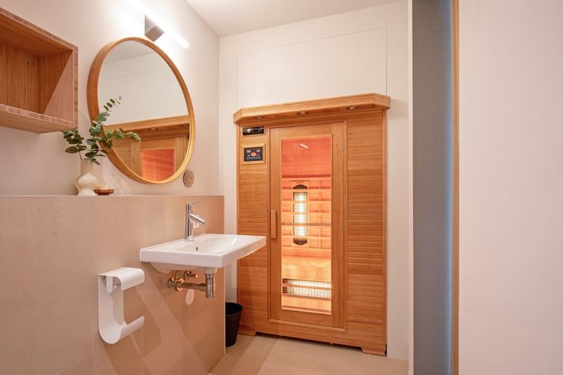 Sauna in Vakantiehuis Het Rif, De Cocksdorp, Texel. Luxe ontspanning na een dag op de Waddeneilanden.