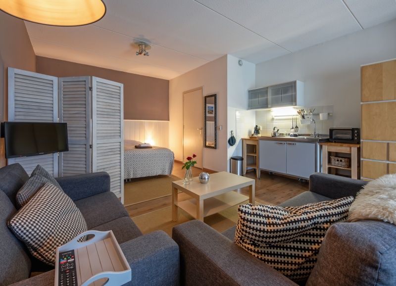 Open keuken en zithoek in Type 3 - 2103 vakantieaccommodatie, De Cocksdorp, Texel, met moderne faciliteiten en warme sfeer.