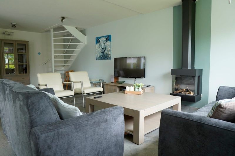 Cozy living room of Holiday home D 669 in De Cocksdorp, Texel, with modern furnishings and fireplace for a relaxing stay.