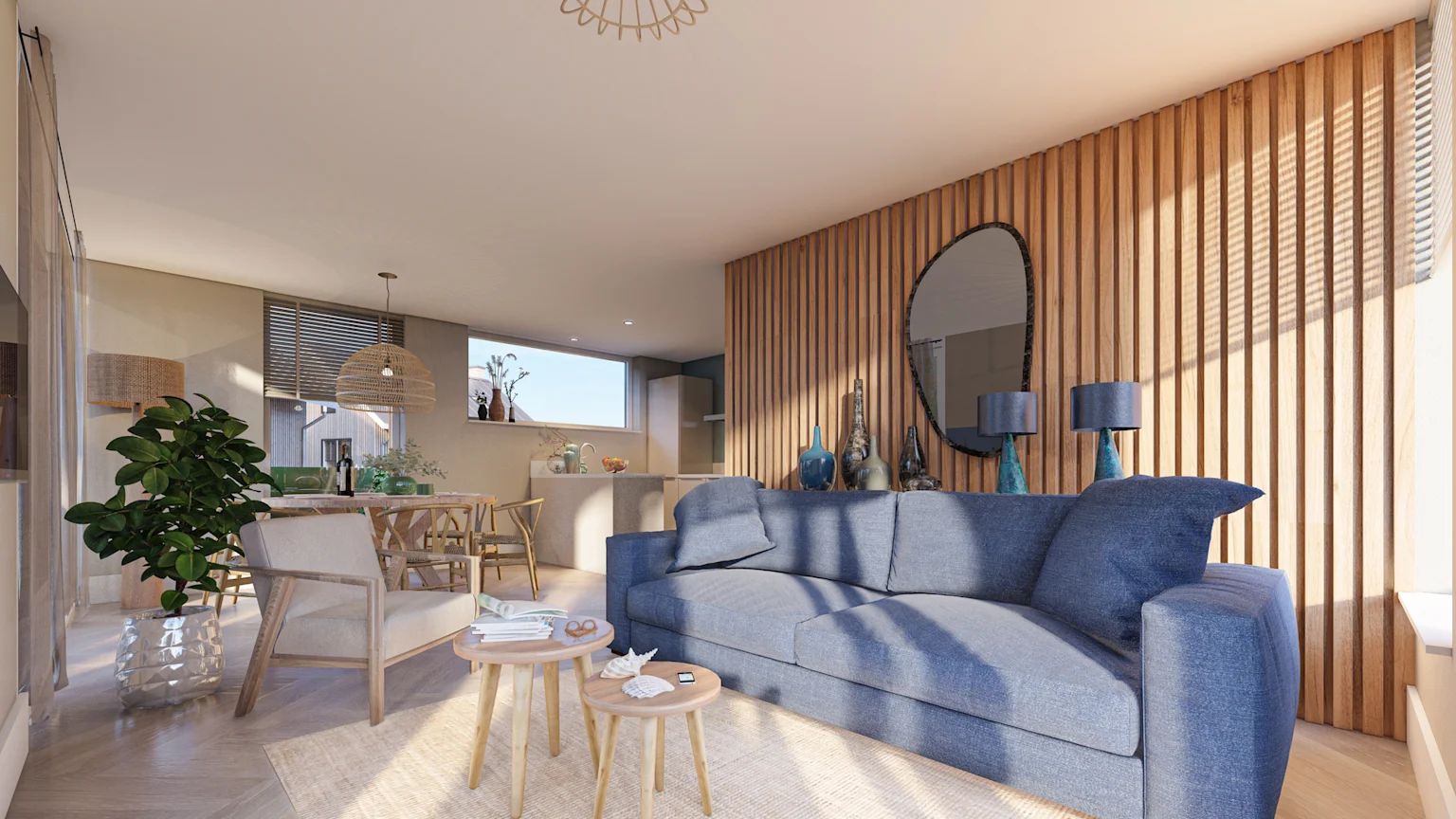 Stylish living room in detached house in De Cocksdorp, Texel. Cozy interior with modern furnishings and plenty of natural light.