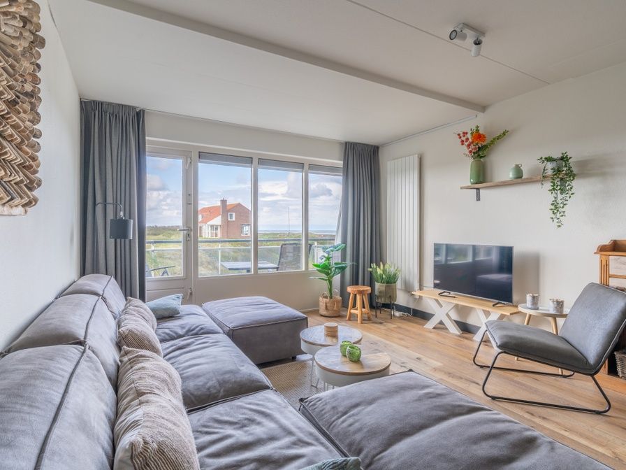 Gezellige woonkamer met zeezicht bij Appartement Juliana 086 Eiland en Zeezicht, De Koog, Texel.