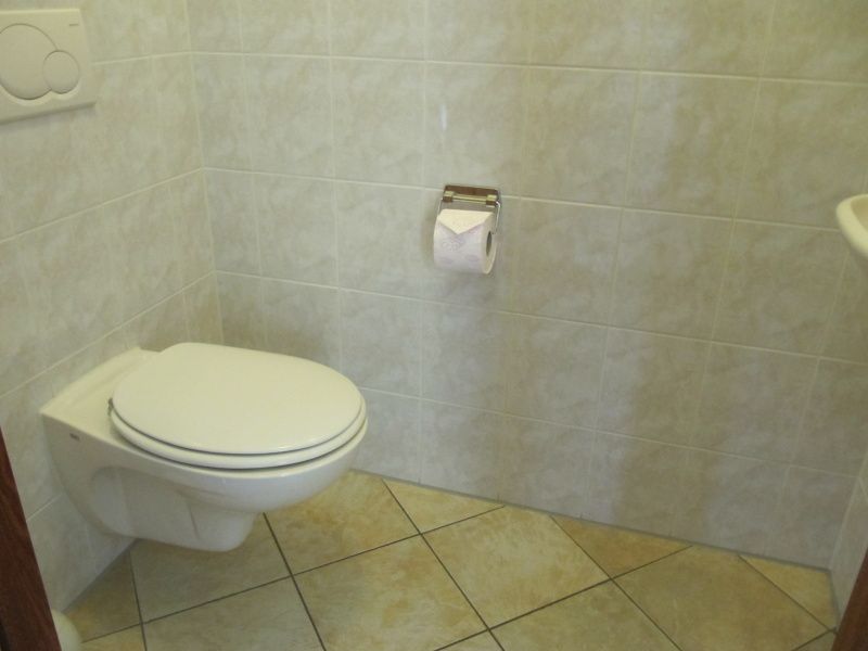 Netjes ingerichte badkamer van Agter Mienterglop - Vakantiehuis 5102 in De Koog, Texel met toilet en wastafel.