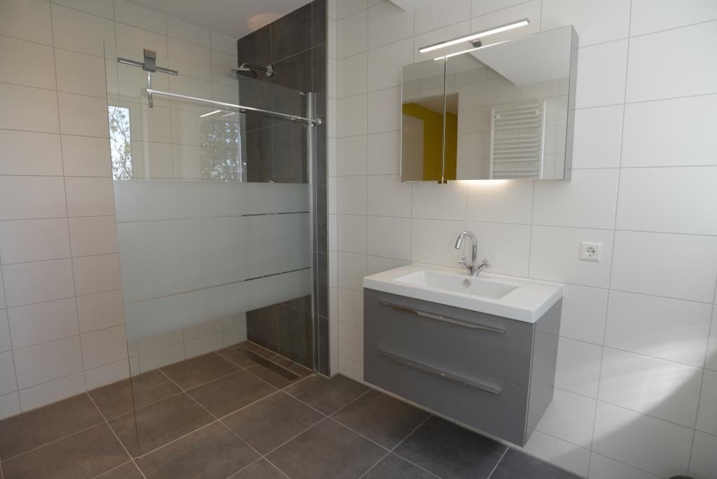 Stylish bathroom with walk-in shower in 06 - Razende Bol - allotment vacation home in De Koog, Texel.