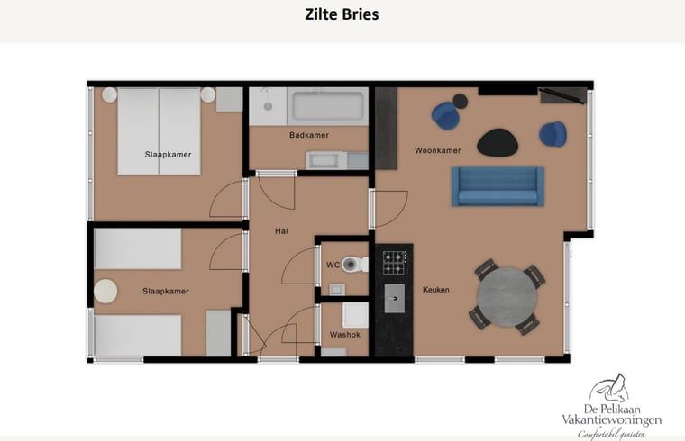 Plattegrond van vakantiehuisje in De Koog, Texel, Waddeneilanden.