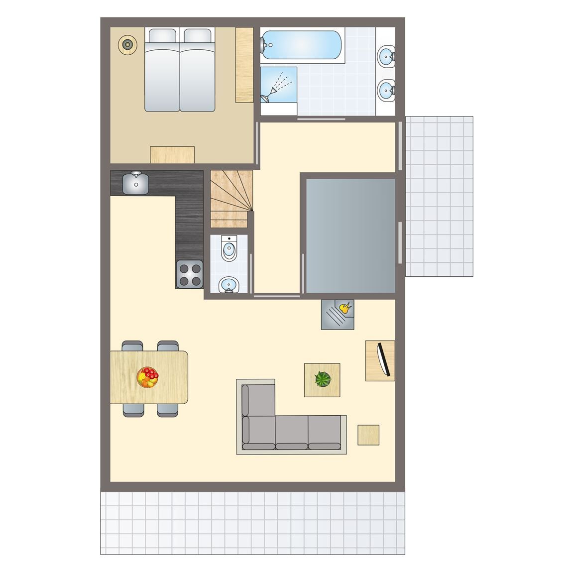 Beach Park Texel 4-Personen-Villa 4B in De Koog mit sonniger Veranda und gruener Umgebung.