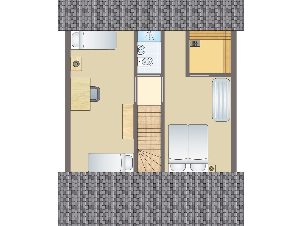 Gezellige woonkamer in Beach Park Texel 6-persoons villa, De Koog, met comfortabele banken en open haard.