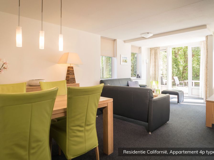 Ruime woonkamer in Type 4 vakantiehuis, De Koog Texel, met veel lichtinval en comfortabele zithoek.