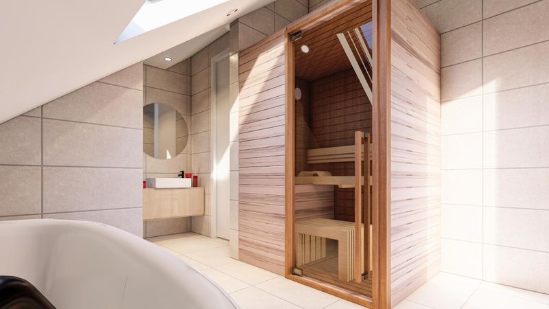 Wellnessruimte met sauna in Duinvilla Wellness 5, De Koog, Texel, voor ultieme ontspanning.