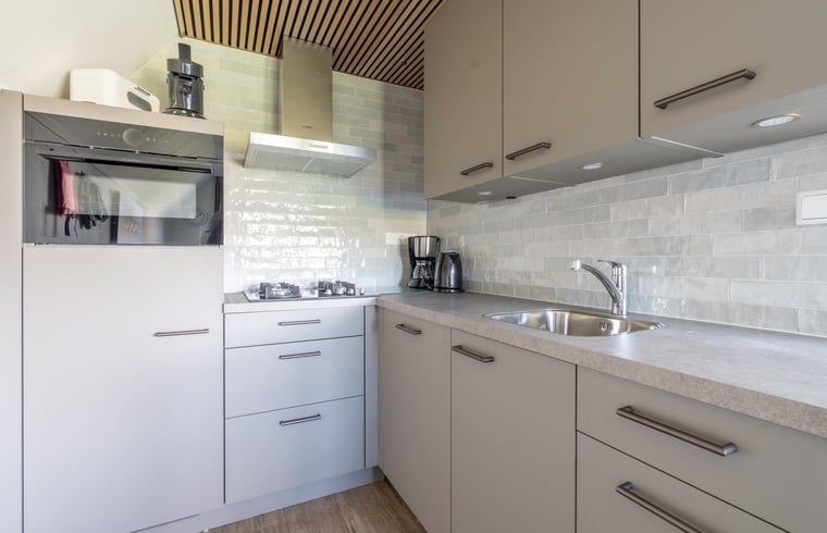 Fully equipped kitchen in Holiday home in De Waal, Texel with modern appliances and sleek finish.