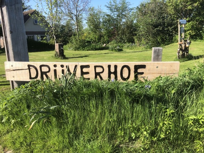 Eingang zum Ferienhaus 5 Persoons in Den Burg Texel, umgeben von einer gruenen Umgebung auf den Watteninseln.
