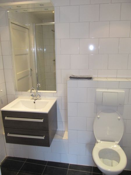 Stylish bathroom with sink and toilet in De Molen, vacation home in Den Burg, Texel.