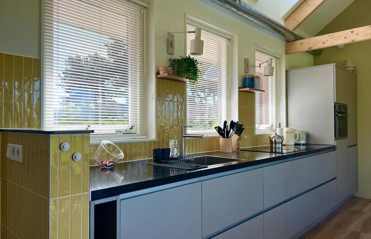 Stilvolle Kueche im Ferienhaus in Den Hoorn, Texel, mit modernen Geraeten.