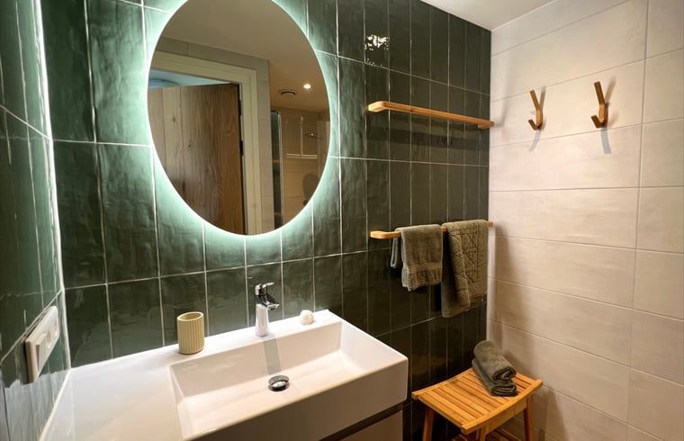 Stilvolles Badezimmer mit Waschbecken im Ferienhaus in Den Hoorn, Texel.