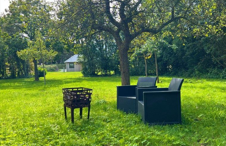 Rustikaler Garten mit Sitzgelegenheiten im Ferienhaus in Den Hoorn, Texel, ideal zum Entspannen.