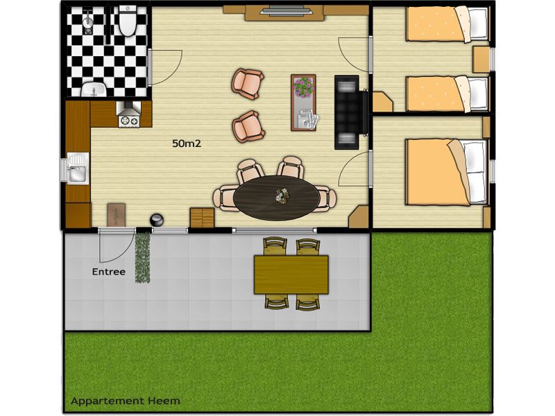 Grundriss von Appartement Heem in Den Hoorn, Texel. Sauberes Ferienhaus auf den Watteninseln.