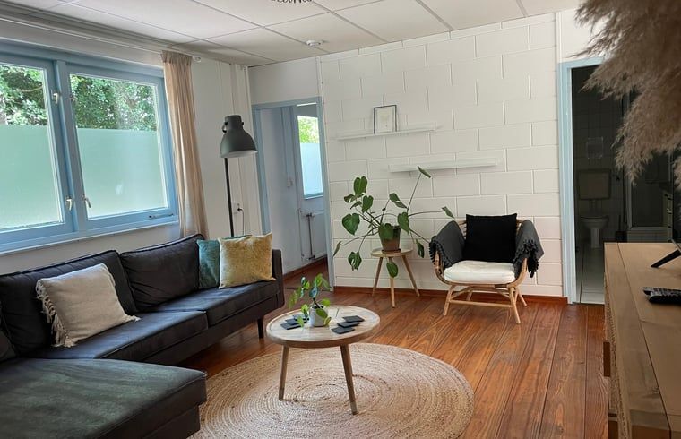 Geraeumiges Wohnzimmer mit viel natuerlichem Licht im Ferienhaus in Oosterend Texel.