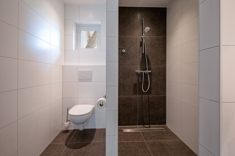 Sleek shower and toilet in Apartment C, Oudeschild, with modern finishes.
