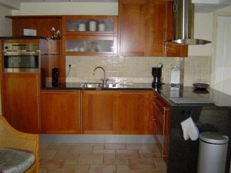 Moderne keuken in Vakantiehuis Gortersmient 356, De Dennen Texel, met houten kasten en roestvrijstalen apparatuur.