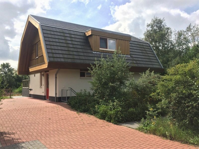 Vijverhof Ferienhaus fuer 6 Personen in De Dennen, Texel, umgeben von ueppiger Natur und mit einer einladenden Terrasse.
