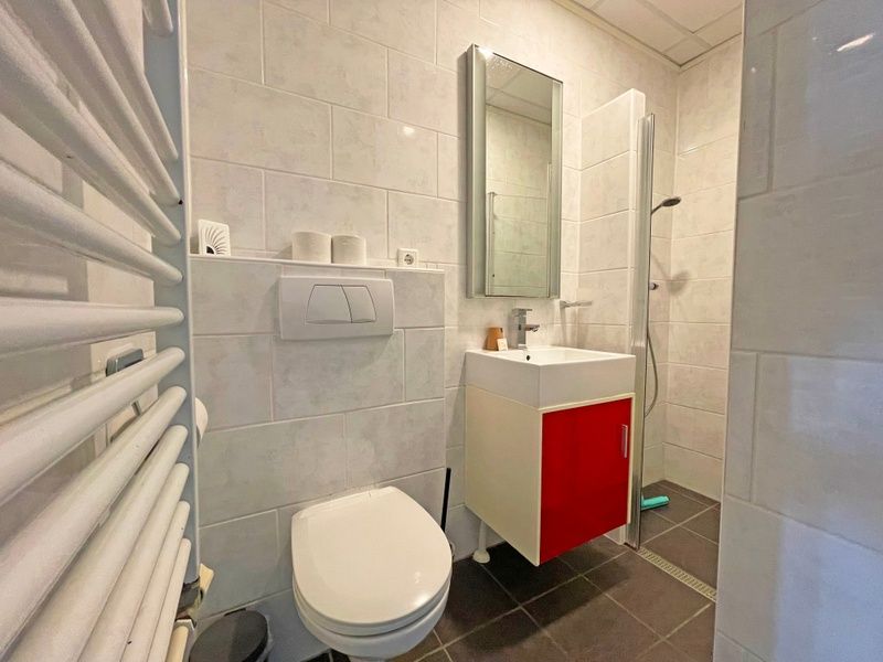 Modernes Badezimmer im Appartement Bos en Duin 03, De Dennen, Texel mit Dusche und stilvoller Einrichtung.