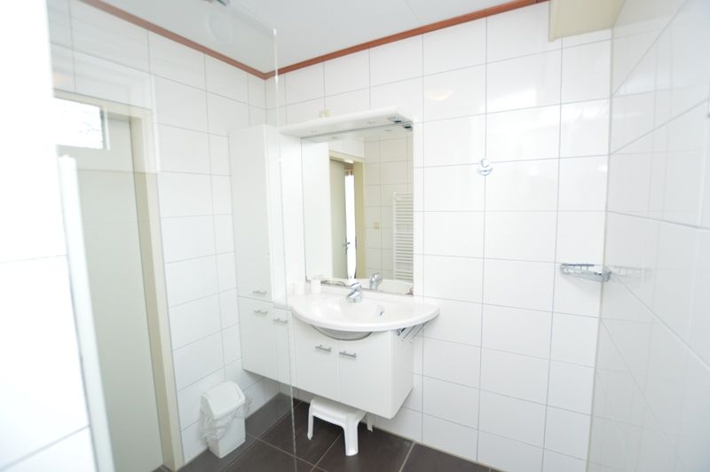 Spacious bathroom of Holiday Home 't Hoogelandt 136A in De Dennen, Texel with modern amenities.