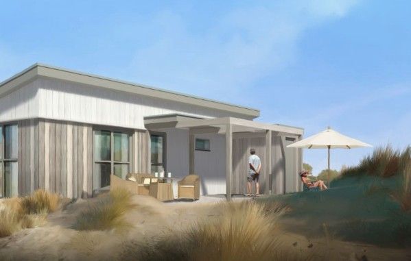 Ontspan bij AMELANDLODGE 6, een stijlvol vakantiehuis in Hollum, Ameland, omgeven door duinen en serene natuur op de Waddeneilanden.