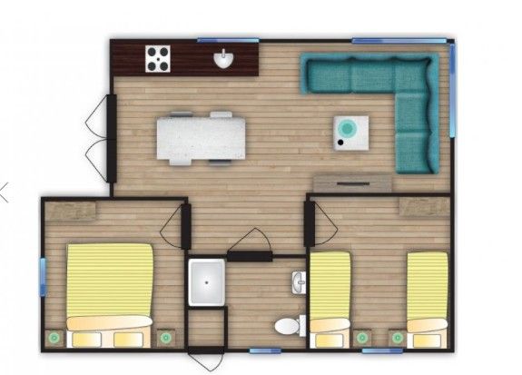Floor plan of EILANDLODGE 4, Hollum, Ameland. Practically laid out vacation home on the Wadden Islands.