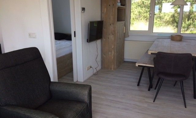 Gemuetlicher Wohnbereich im Ferienhaus Parnassia, Nes, Ameland mit moderner Einrichtung.