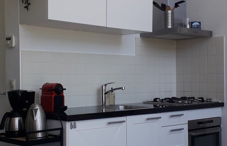 Die moderne Kueche im Ferienhaus in Gaastmeer, an den friesischen Seen gelegen, bietet Komfort und Annehmlichkeiten fuer einen erholsamen Aufenthalt.