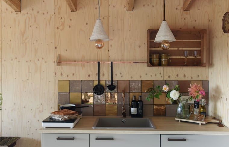 Stijlvolle keuken in Huisje in Echtenerbrug, vakantiehuis aan het Tjeukemeer, Friese meren.