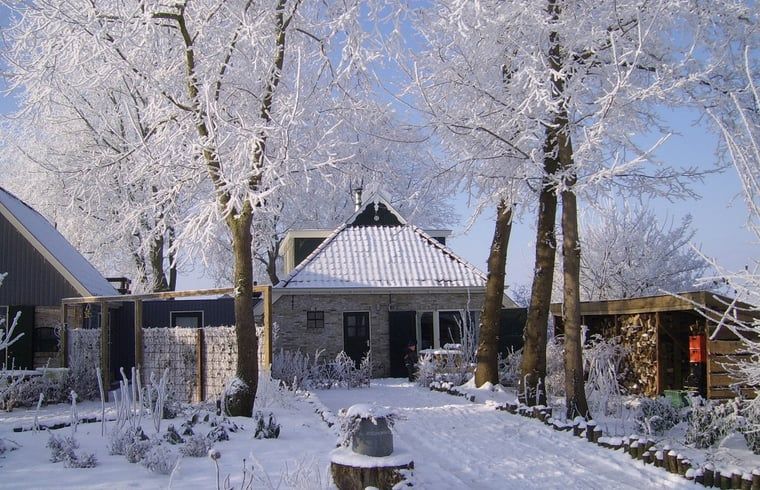 Snow-covered Holiday Home in Kollumerpomp, Lauwersmeer, with beautiful winter views and rustic charm.