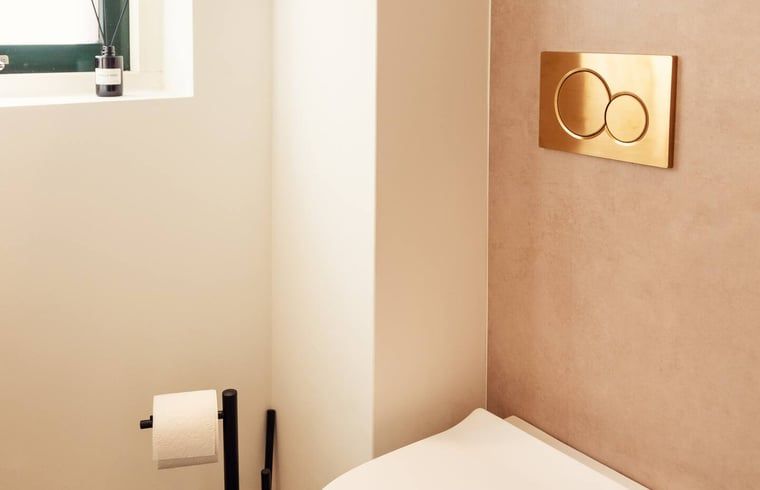 Moderne toiletruimte in Vakantiehuisje in Hooghalen, comfort in Midden Drenthe, Drenthe.