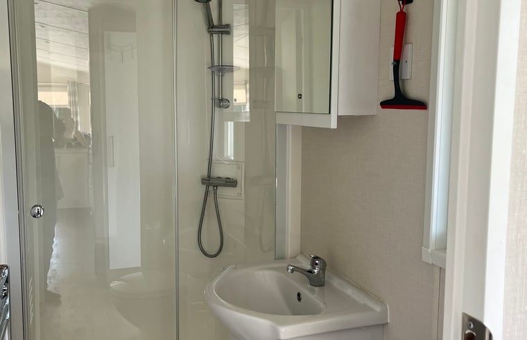 Modern bathroom in Holiday Home in Eeserveen, Drenthe with spacious shower.