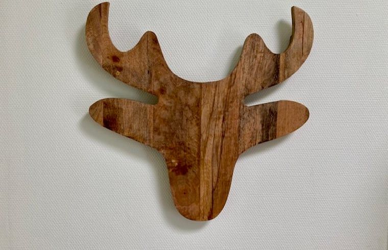 Houten hertendecoratie in Huisje in Nieuw Balinge, vakantiehuis in Nieuw-Balinge, Drenthe.