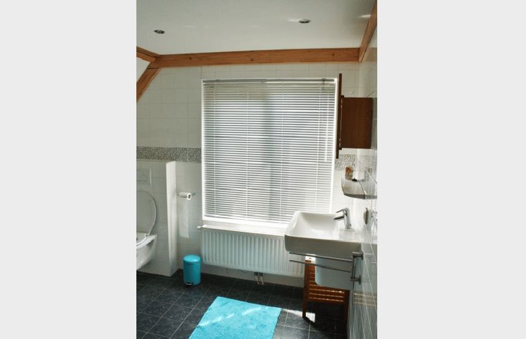 Stilvolles Waschbecken im Ferienhaus in Nieuw Balinge, Zentral-Drenthe, mit Holzdetails.