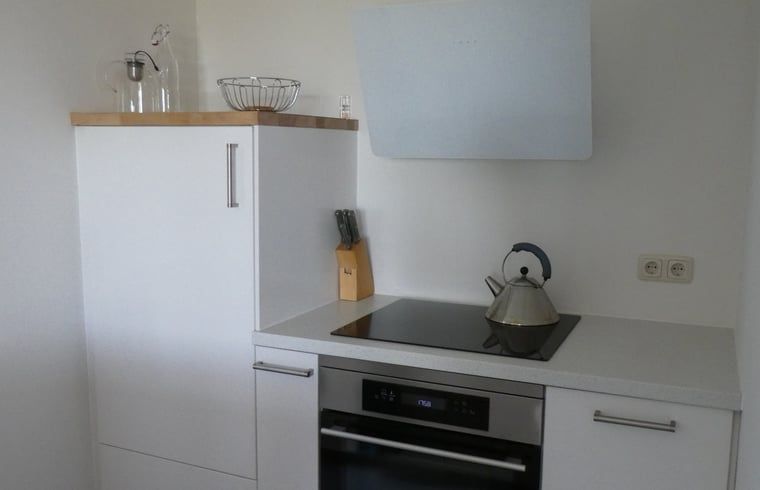 Moderne keuken in Huisje in Bunne, vakantiewoning in Bunne, Noord Drenthe, met stijlvolle inrichting en praktische voorzieningen.