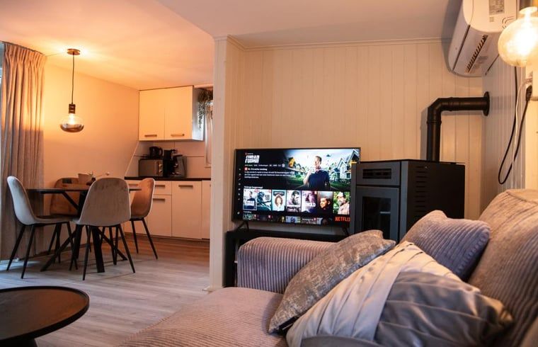 Gemuetliches Wohnzimmer mit Unterhaltung in Cottage in Matsloot, Ferienhaus in Nord-Drenthe, perfekt zum Entspannen.