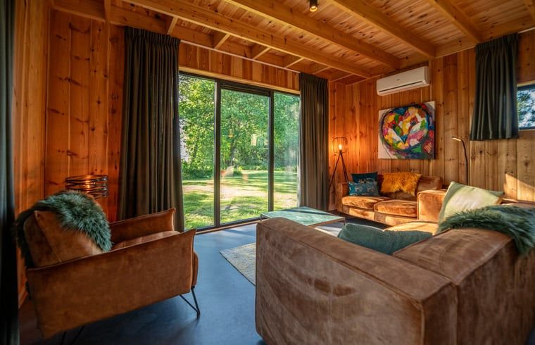 Cozy living room in Holiday Home in Dalerveen, Southeast Drenthe overlooking green nature.