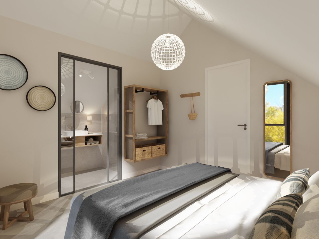 Lichte slaapkamer in de Vrijstaande woning in Sandur, Emmen, met modern interieur en uitzicht op de natuur in Zuidoost Drenthe.