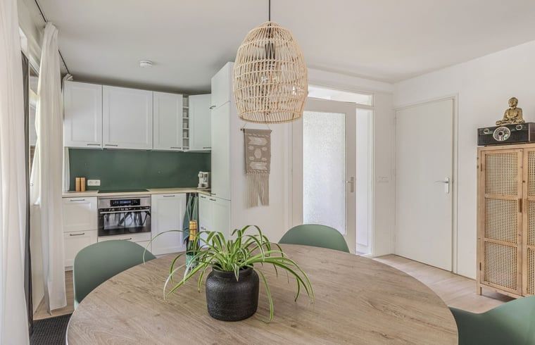 Moderne badkamer in Vakantiehuis in Schoonoord, Drenthe met douchecabine en wastafel.
