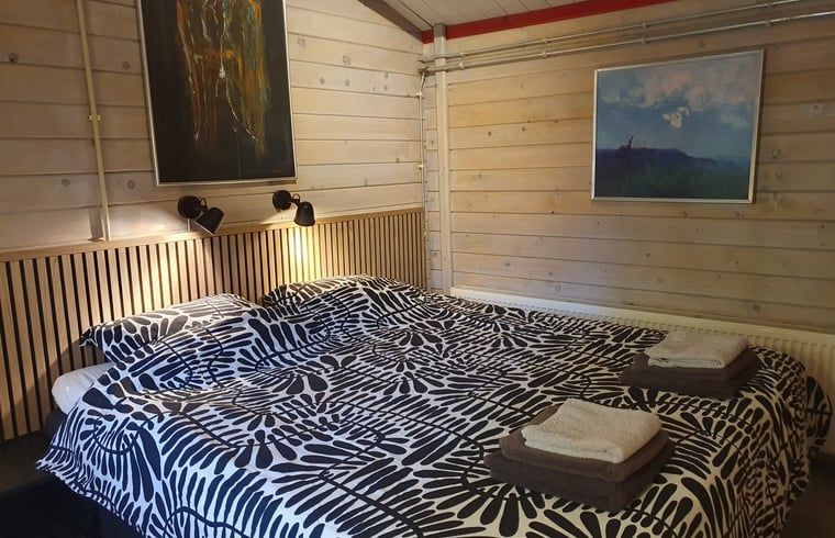 Cozy bedroom in Holiday Home in 't Haantje, Drenthe, with art on the wall.