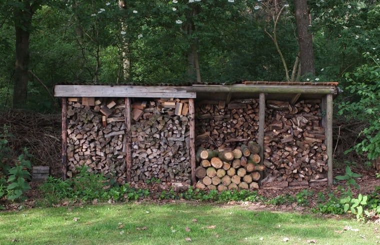 Houtopslag bij Huisje in Zuidwolde, vakantiehuis in Zuidwest Drenthe omringd door natuur.