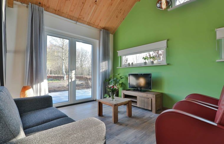 Knusse zithoek in Vakantiehuis in Zuidwolde, Zuidwest Drenthe met uitzicht op de natuur.
